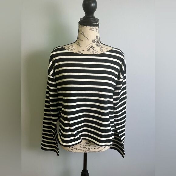 J. Crew Cropped boatneck T-shirt in stripe New Size M - Picture 1 of 8